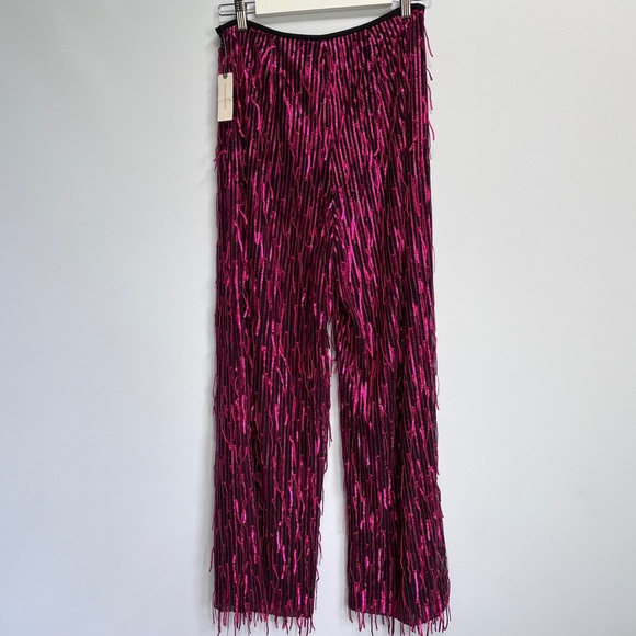 NWT Anthropologie Maeve Fringed Sequined Wide-Leg Pants 4 Petite - Picture 9 of 13